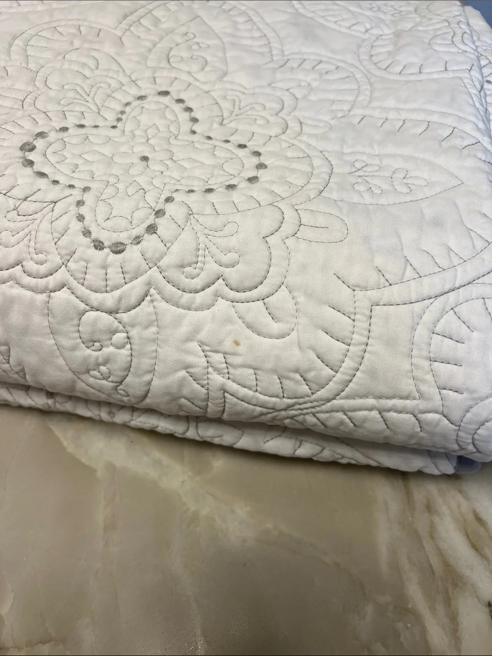 Vintage Cream Quilted Floral Medallion Bedspread